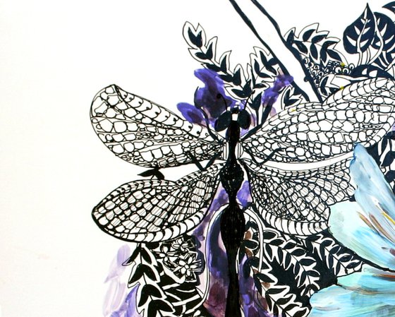 Abstraction of Dragonfly and Flowers