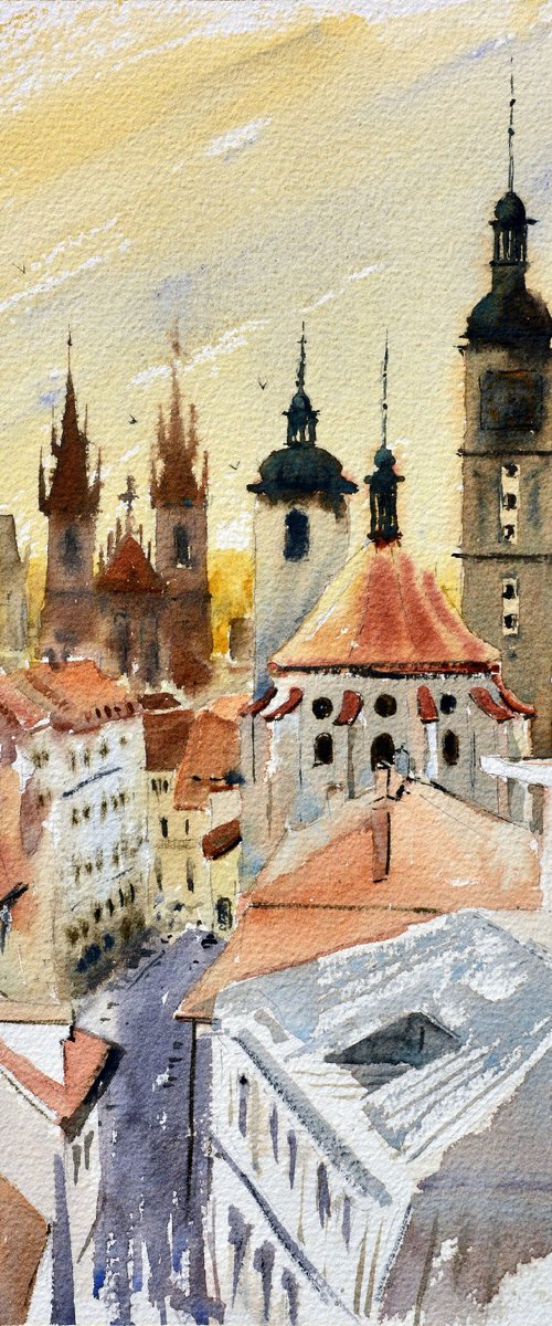 Zlatni Prag / Golden Prague 25x36cm 2020 by Nenad Kojić watercolorist