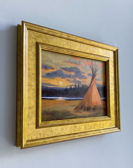 Tepee at Sunset, Americana evening landscape.