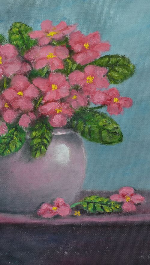 African Violets 9X12 oil by Kathleen McDermott