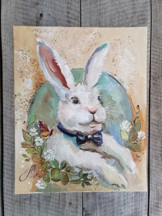 Rabbit painting, Spring decor, Easter painting, Rabbit portrait
