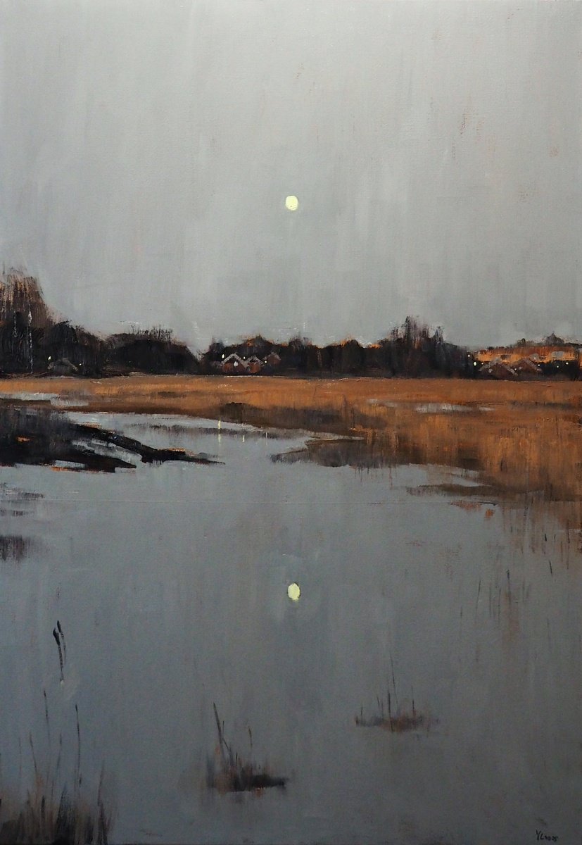 Impressionistic Landscape Oil Painting By Yuanyuan Liu, 28 X 39", Stillness, Original Artwork