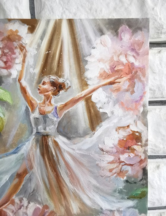 Le Ballet. Delicate Oil Painting. Ballerina Amidst Peonies., Dancer wall art