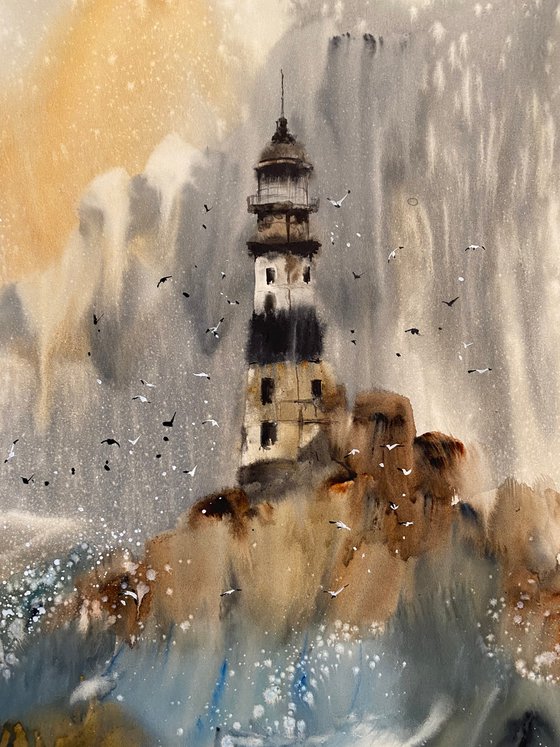 Sold Watercolor “The storm. Full Moon”, perfect gift