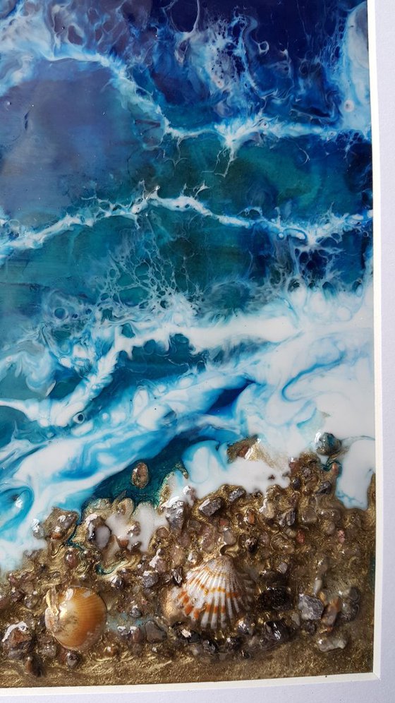 Seashells on the shore - original epoxy resin fluid artwork