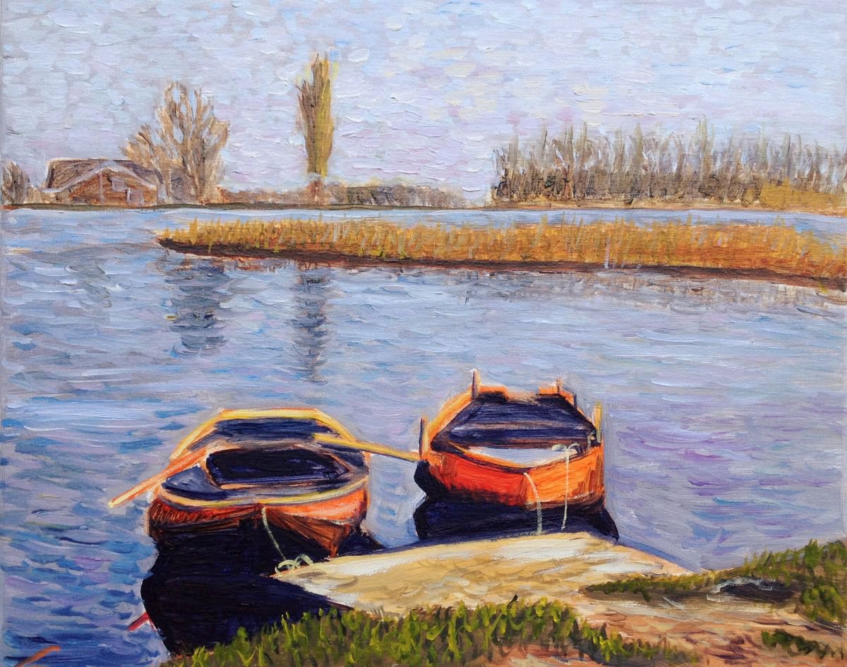 Waiting Boats By Elena Sokolova, 20 X 16, Artwork For Sale On Artfinder