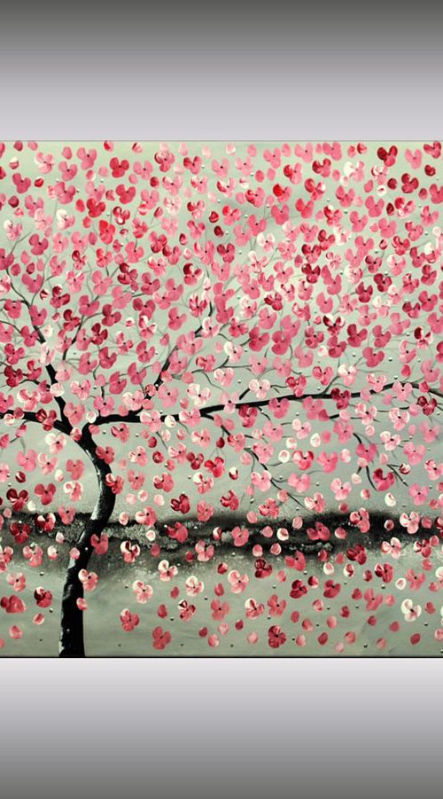 Wunschbaum - Supersize acrylic abstract painting cherry blossoms nature painting canvas wall art by Edelgard Schroer