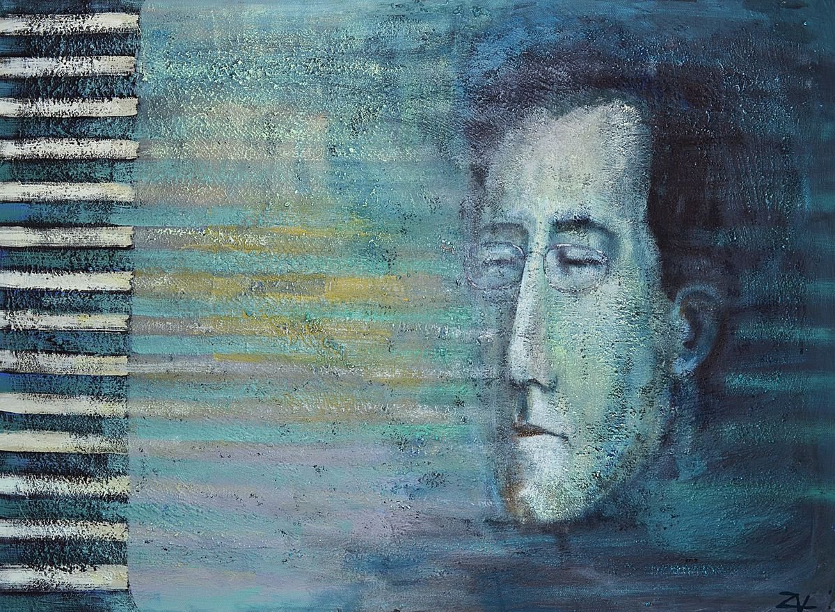 Portrait Acrylic Painting By Zhana Viel, 35 X 25", Adagietto, Original Artwork