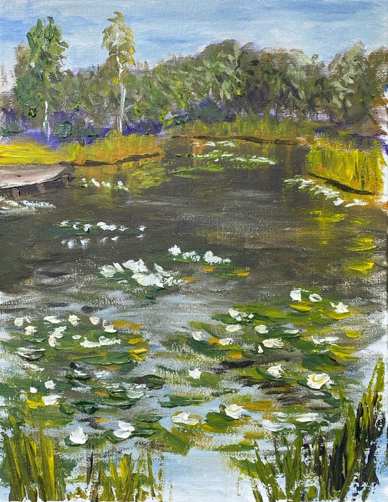 Waterlilies in park. Pleinair