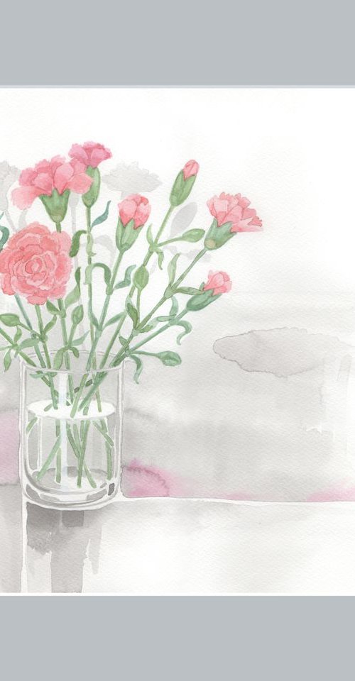 Carnation - gray and pink 30x40 cm by Jolanta Czarnecka