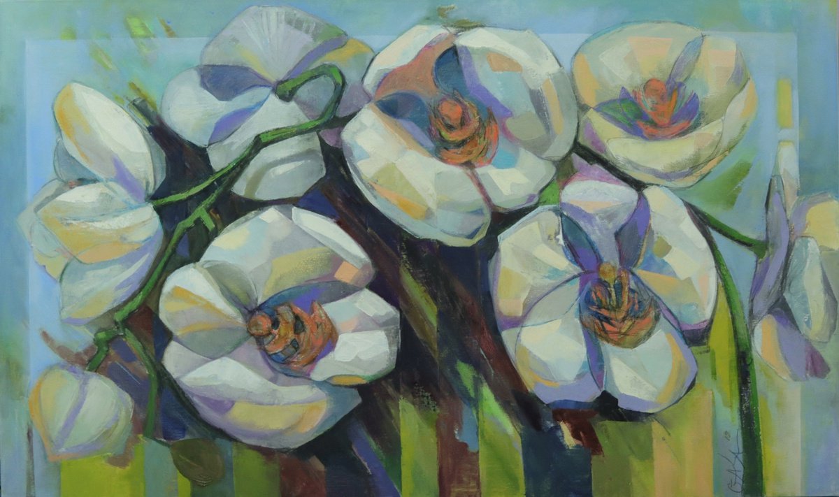Expressive Oil Painting , White Orchide By Galya Koleva, 39 X 24, Artwork For Sale On Artfinder