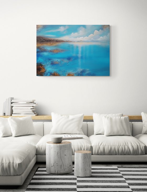 A XL large modern abstract figurative seascape painting "Blue emotion"