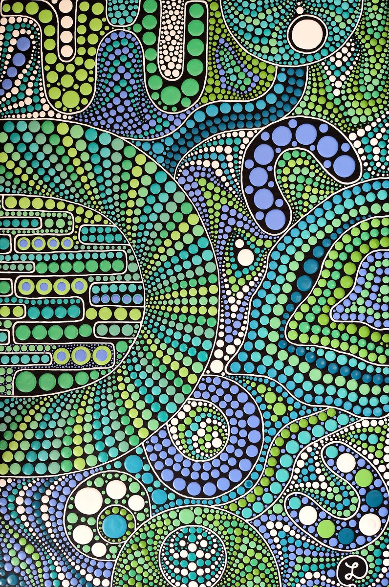 Geometric Abstract Acrylic Painting By Oxana Lazari, 16 X 24", Green Oasis, Original Artwork