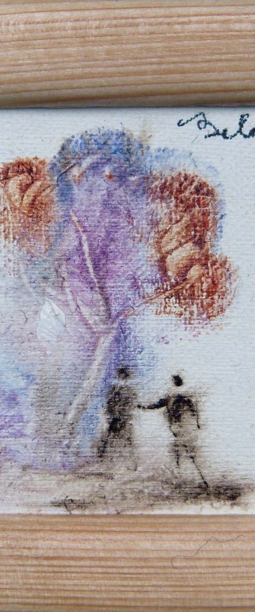 Encounter, miniature oil painting on canvas 7x7 cm framed and ready to hang by Frederic Belaubre