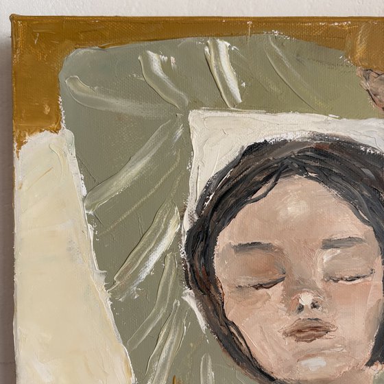 Calm poetic impasto woman portrait