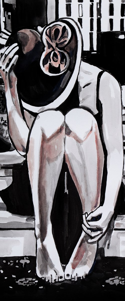 Girl with a hat  / 50 x 35 cm by Alexandra Djokic