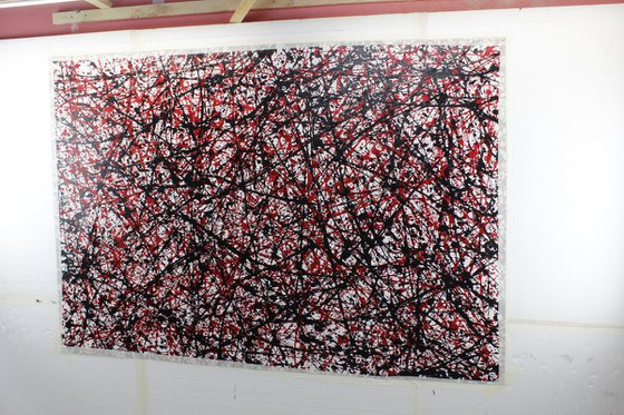 large colored abstract painting signed alessandro butera "red and black" unique work