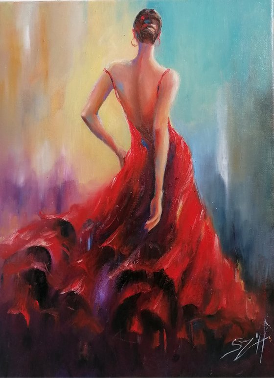 Woman in a red dress