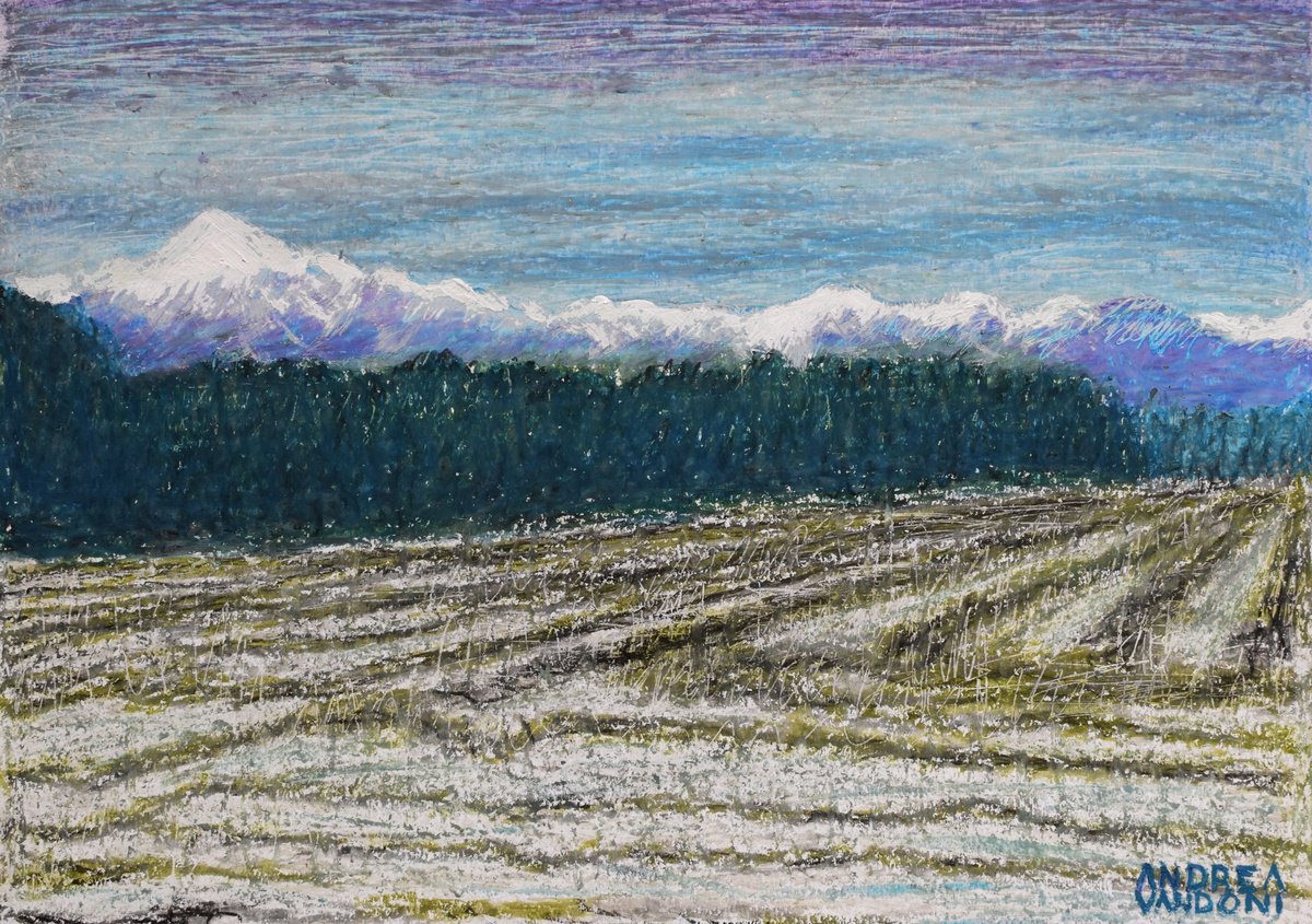 Impressionistic Landscape Pastel Drawing By Andrea Vandoni, 12 X 8, Alpes, Original Artwork