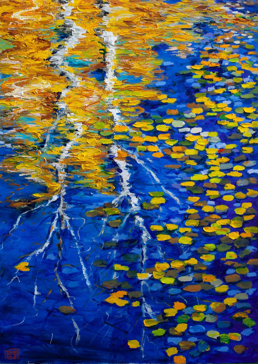 Expressive Oil Painting , Gold On The Waters By Liudmila Pisliakova, 20 X 28, Artwork For Sale On Artfinder