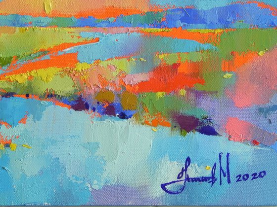 "River landscape" Original painting Oil on canvas Home decor