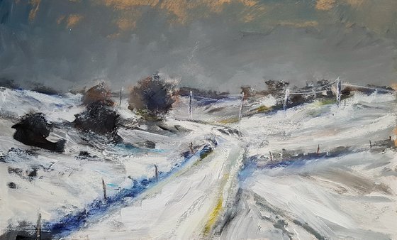 Christmas landscape Yorkshire oil painting 1