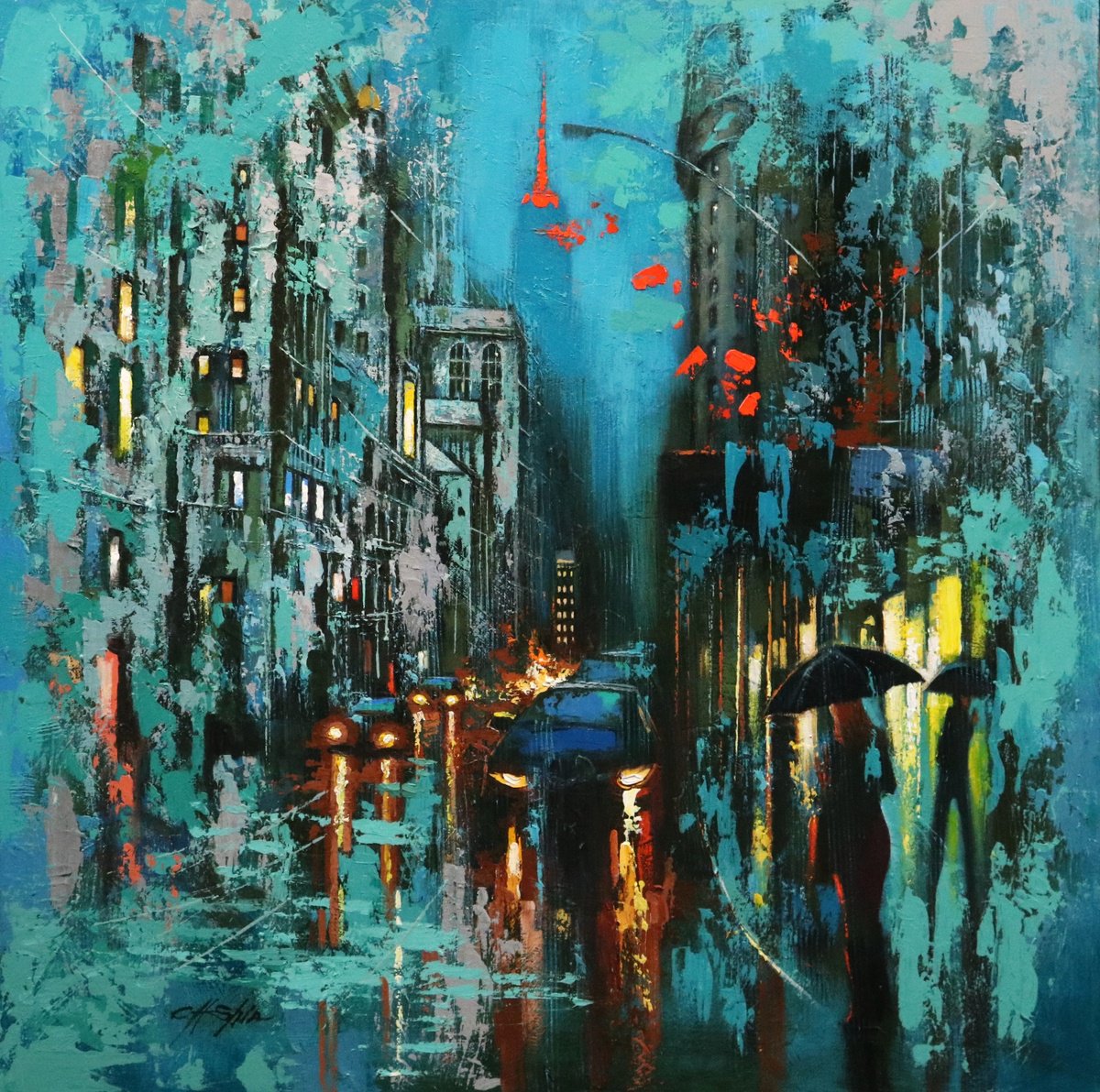 Expressive Oil Painting , The Myth Of New York 5 By Chin H Shin, 36 X 36, Artwork For Sale On Artfinder