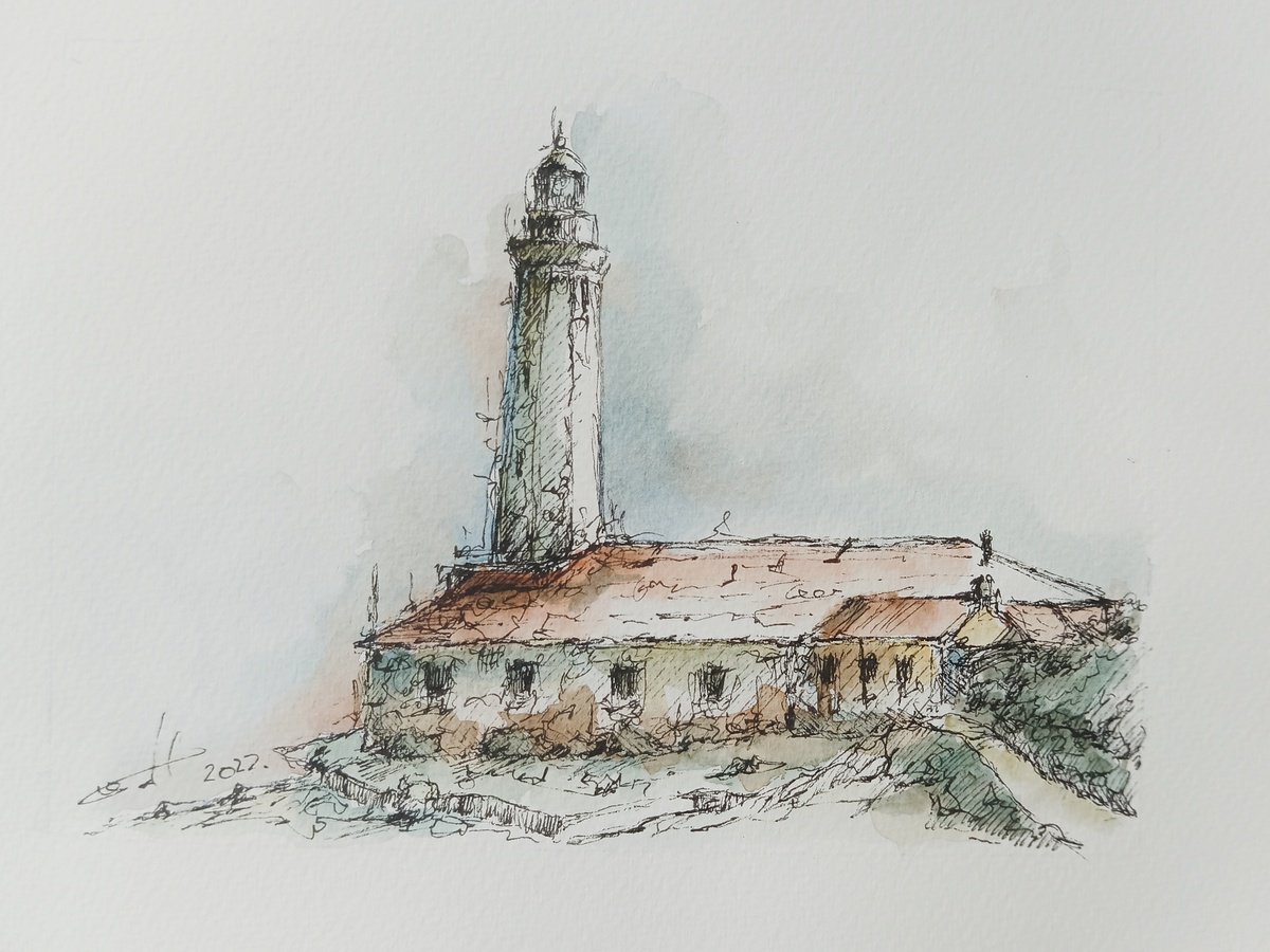Lighthouse. Adriatic sea. Watercolor and ink on paper by Marinko �aric