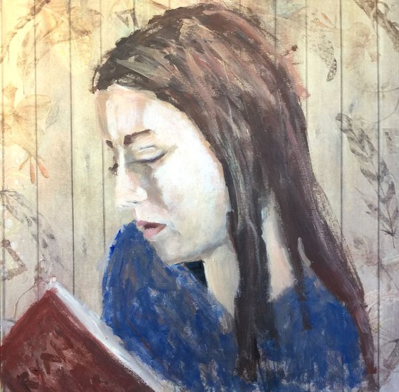 Girl Reading - Acrylic Oil On Paper - 12"x12"