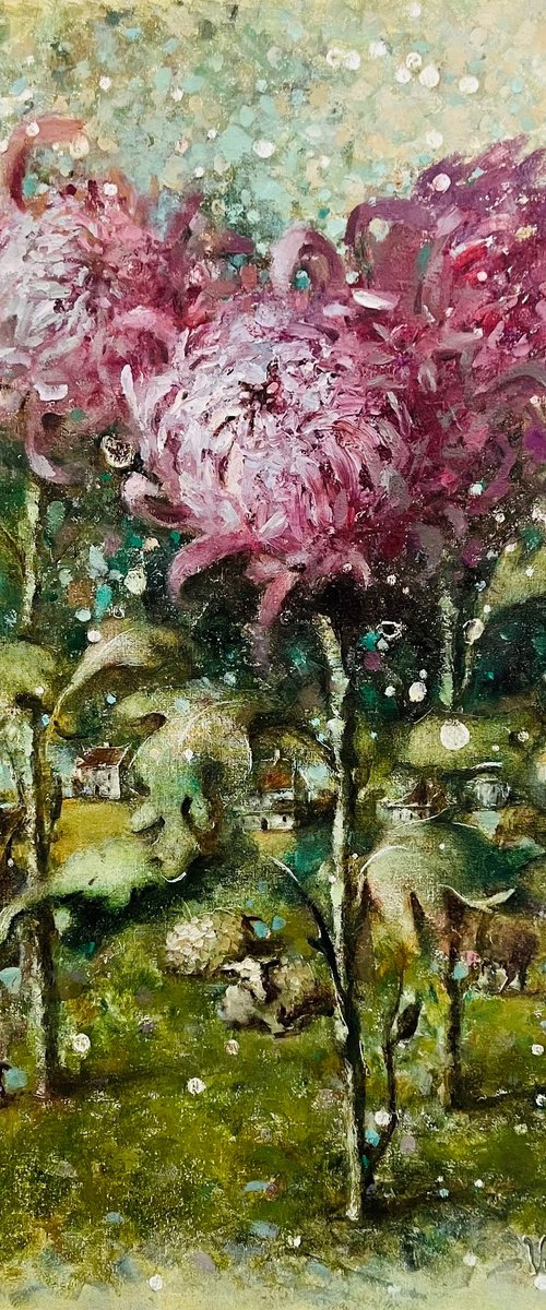 Purple Chrysanthemum flowers by Yulia Odukalets