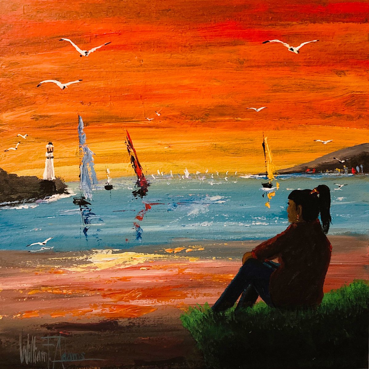 Urban And Pop Portrait Acrylic Painting By William F. Adams, 14 X 14", Help Me See!, Original Artwork