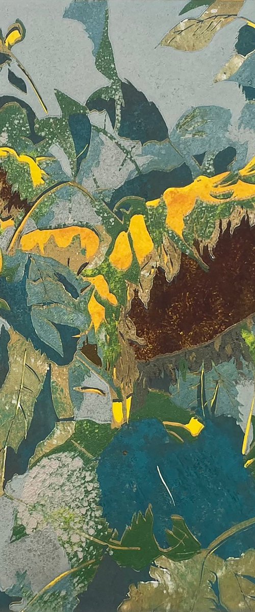 Linocut Print - Sunflowers by C Staunton