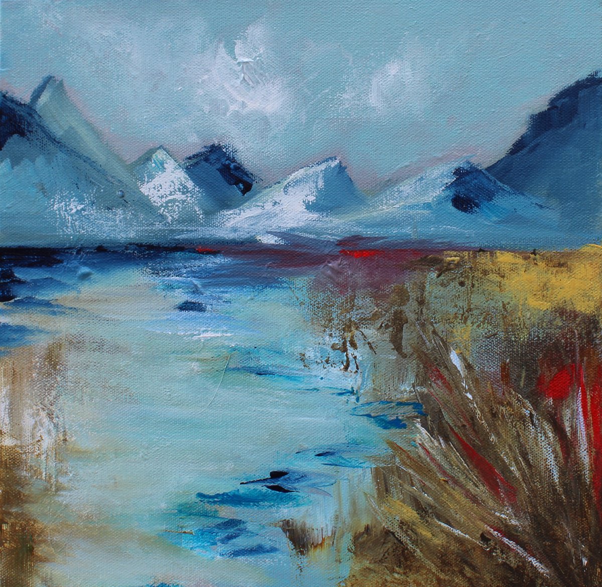 Impressionistic Landscape Acrylic Painting By Niyati Jiwani, 12 X 12", Driftwood Dreams, Original Artwork