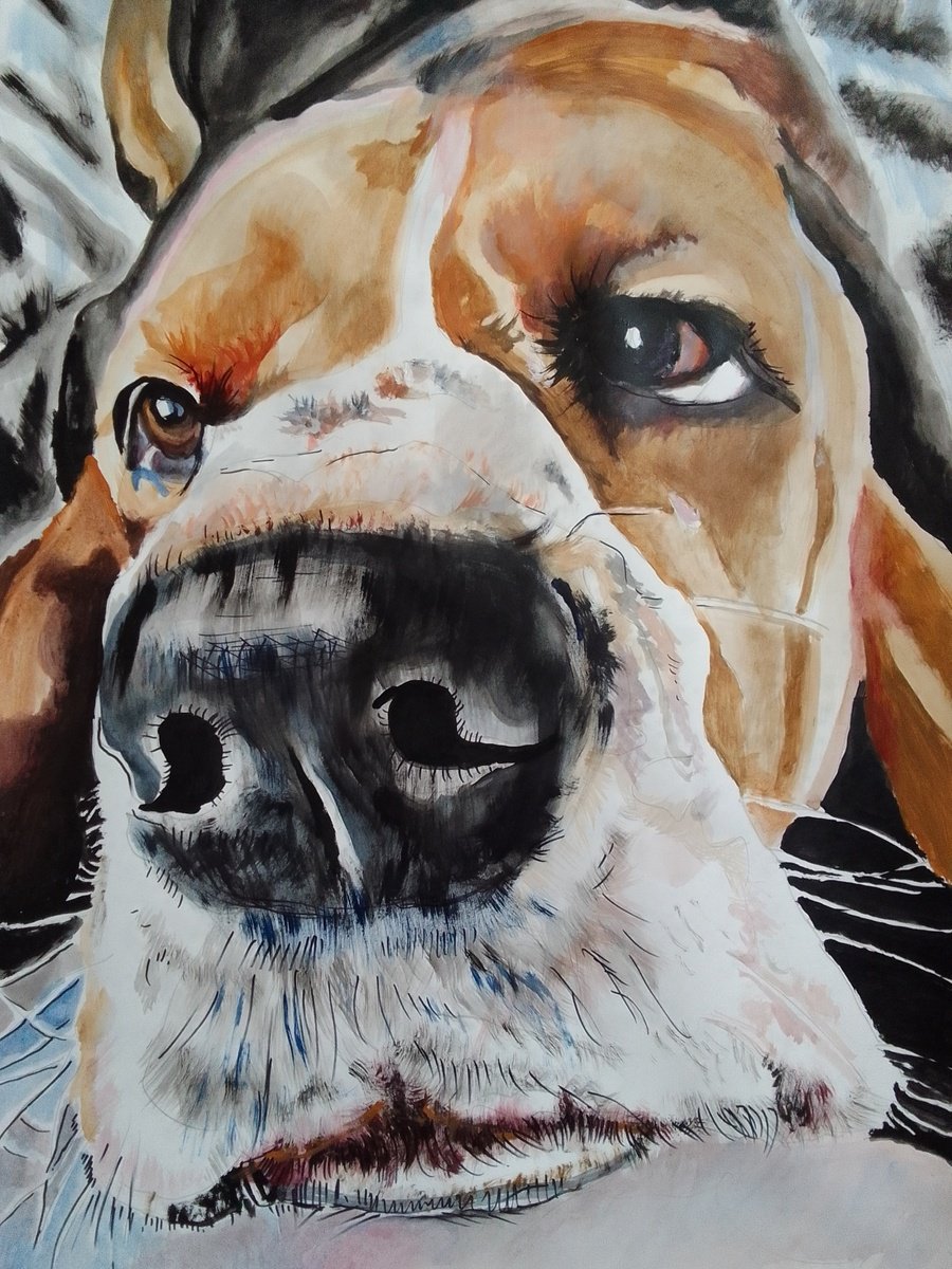 Impressionistic Animal Acrylic Painting By Soso Kumsiashvili, 24 X 33", Bassethound, Original Artwork