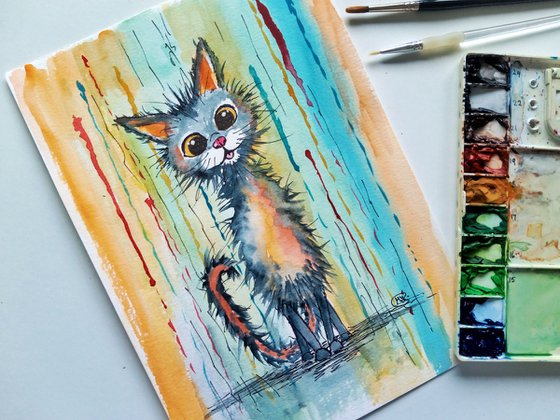 Kitty Cat in abstract colours