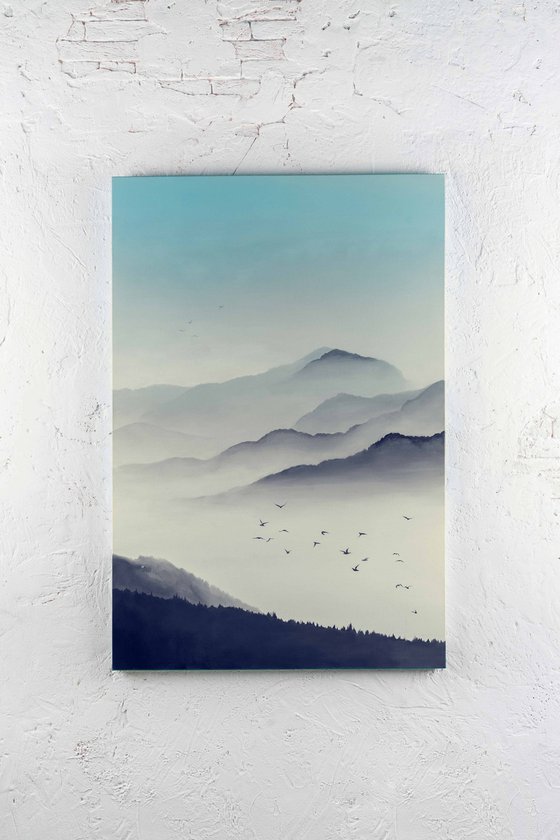"Morning Haze" Blue landscape oil art