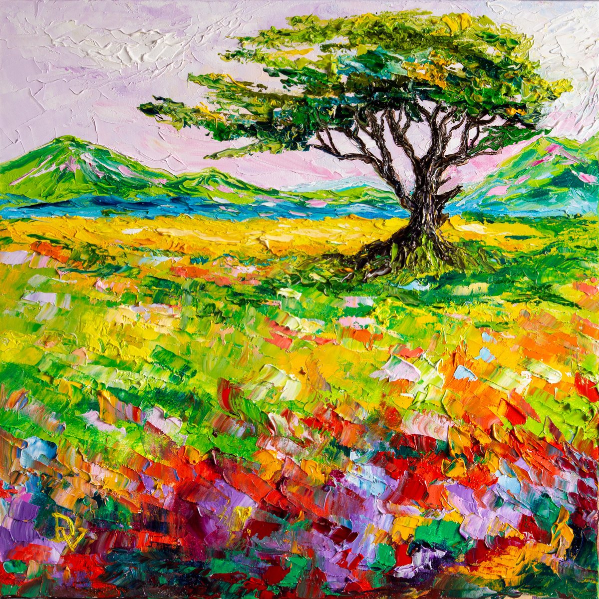 Impressionistic Landscape Oil Painting By Vladyslav Durniev, 20 X 20", A Symphony Of Colors, Original Artwork