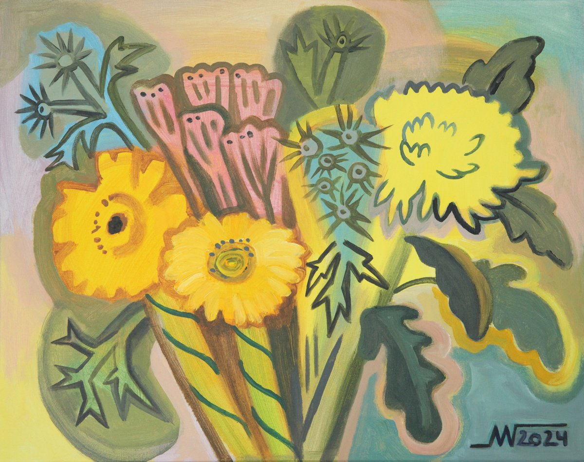 Botanical Acrylic Painting By Marina Gorkaeva, 20 X 16", Flowers, Original Artwork