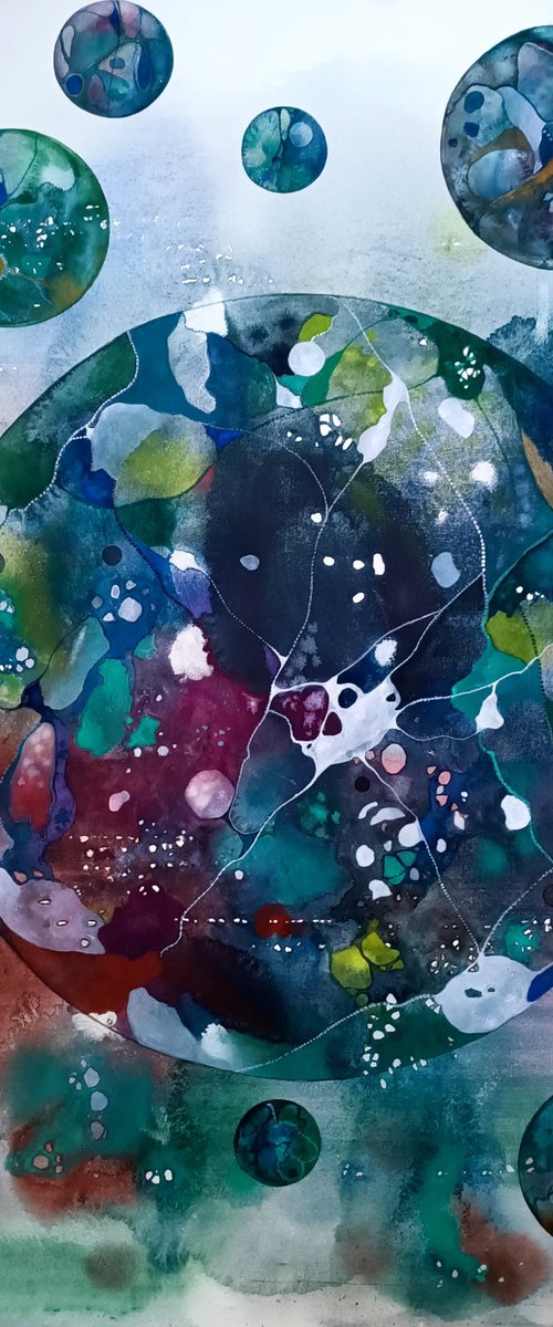 Floating 2 , grey planet by Ilaria Finetti