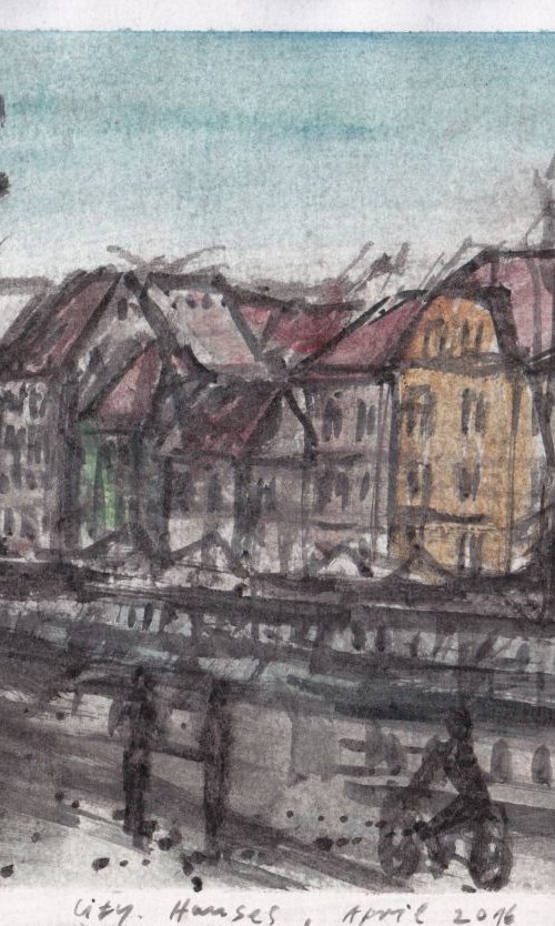 City Houses, April 2016, acrylic on paper, 20,7 x 29,6 cm by Alenka Koderman