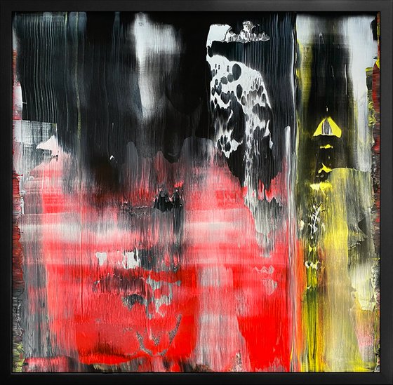 "Let's Get Naughty" - Original PMS Abstract Acrylic Painting On Plexiglass, Framed - 26" x 26"