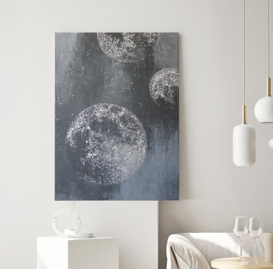 "Silver Planets" Abstract gray silver planets