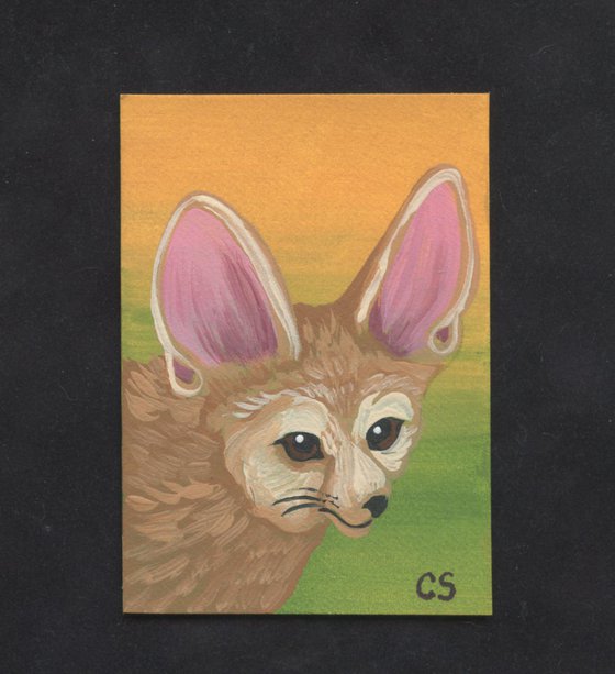 ACEO ATC Original Miniature Painting Fennec Fox Wildlife Art-Carla Smale