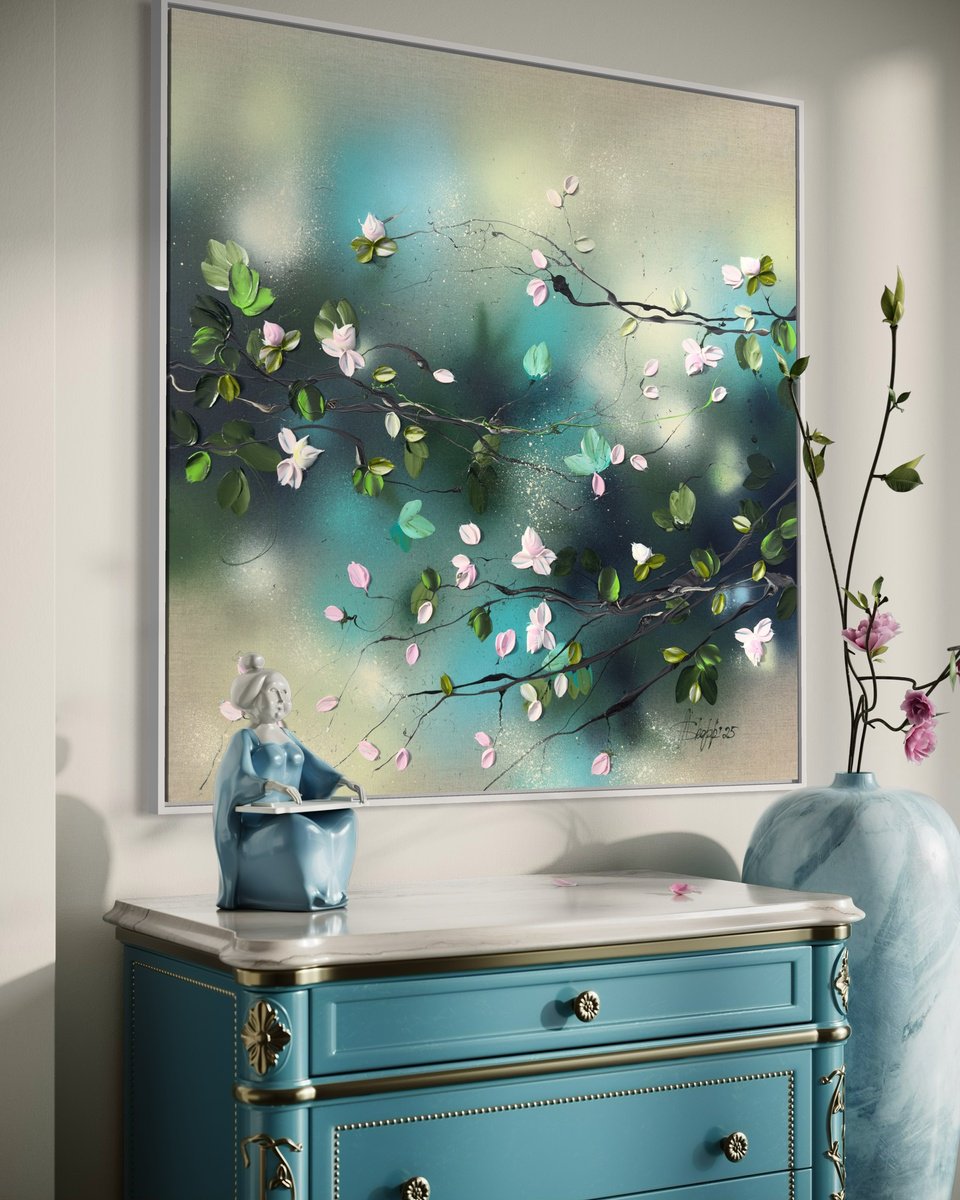 Expressive Abstract Acrylic Painting By Anastassia Skopp, 31 X 31, Romantic Garden, Original Artwork