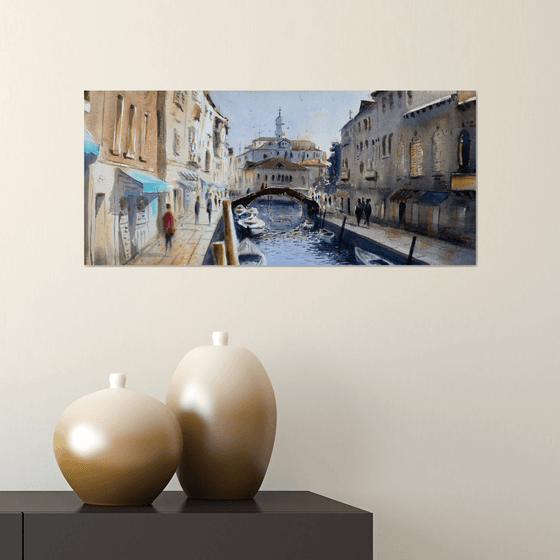 Twilight canal of Venice Italy 23x54cm 2020