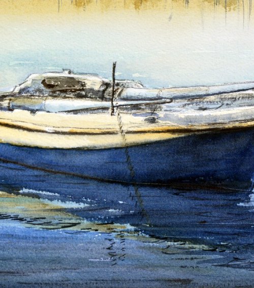 Boat Corfu Greece 17x36 cm 2020 by Nenad Kojić watercolorist