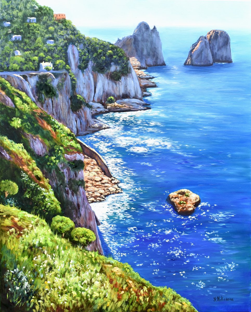 Impressionistic Landscape Oil Painting By Yulia Nikonova, 24 X 30", Gorgeous Capri, Original Artwork