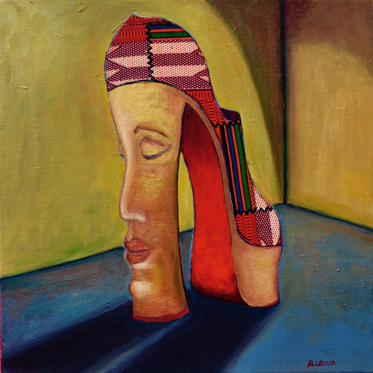 Abstract Oil Painting By Albina Urbanek, 16 X 16, Shoe With Emotions, Original Artwork