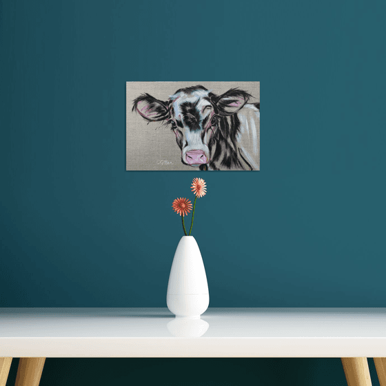 Emily - Black & White Cow original oil painting
