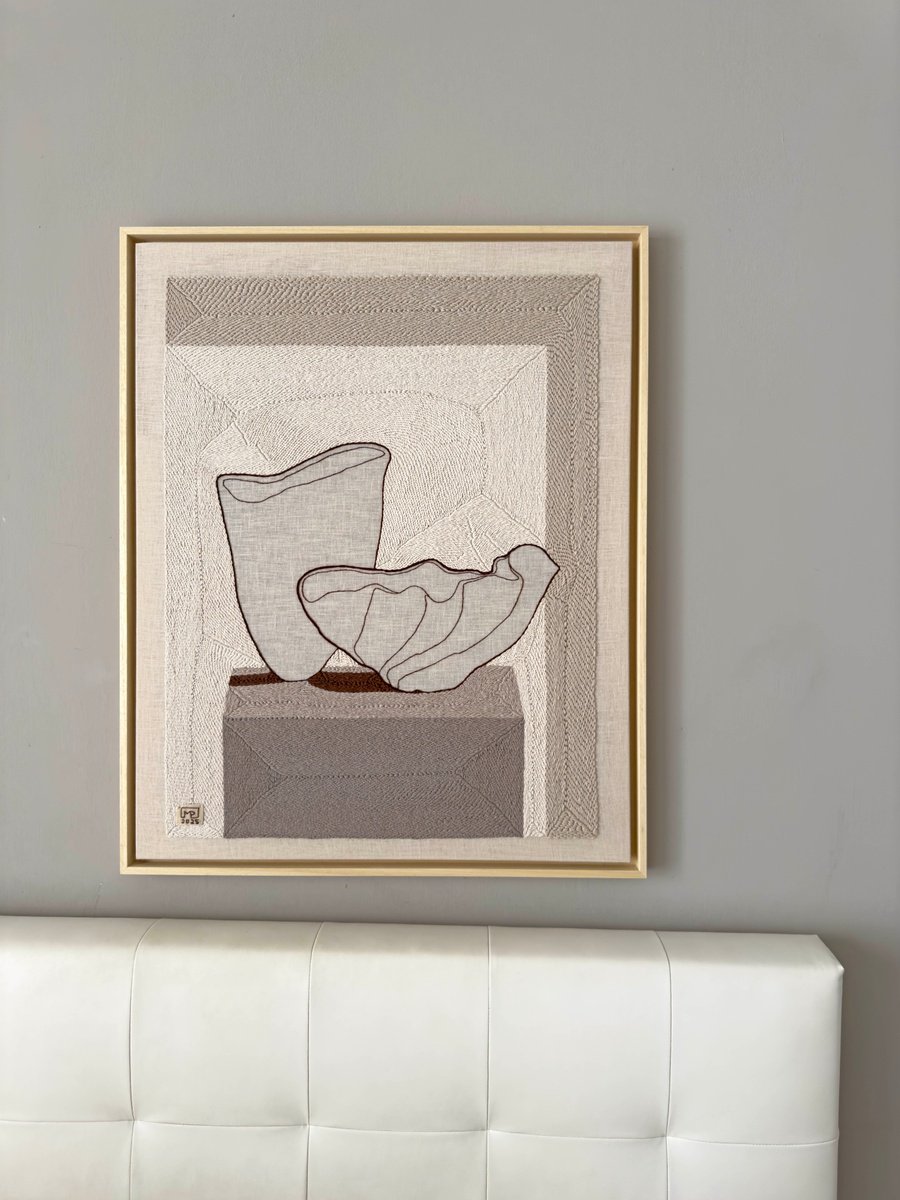 Graphic Still Life Relief By Milena Paladino, 27 X 33", Vase Composition Xviii